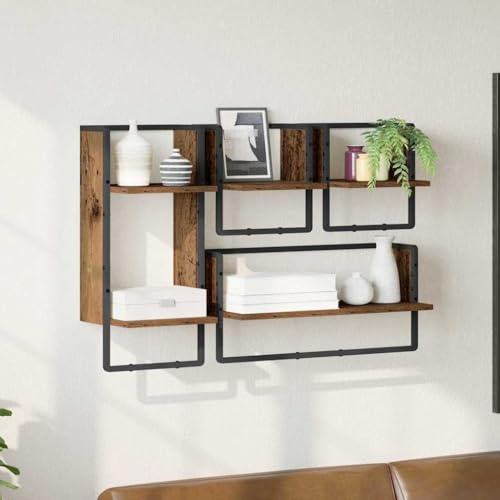 YunCangg Vägghyllsats, 4 stycken gammalt träutseende, trämaterial 65 x 25 x 30 cm, modern design för vardagsrum, mångsidiga vägghyllor för sovrum, hängande hylla för organisering