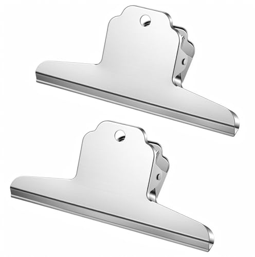 2Pcs Wide Extra Large Bull Clips, Food Clips for Bags, 6.3in Stainless Steel Heavy Duty Metal Bag Clip Strong Clamping Force for Dog Food, Potato Chips, and Foods Bags