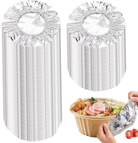 Sacchetti Alluminio per Alimenti, 100PCS Cuffie Copri Cibo, Sacchetti Copri Alimenti con Elastico, Conservazione Del Cibo, Coperchi per Ciotole, Piatti e Contenitori (Argento)