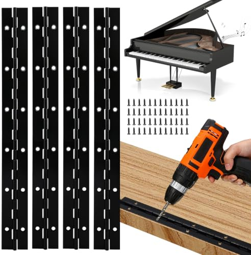 Ennoxwi 4 bisagras de piano de acero inoxidable, bisagras continuas resistentes para madera, herrajes para puerta de armario, caja, piano, muebles de barco, color negro