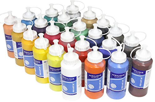 Paintersisters® MAGI® Künstler-Acrylfarben Set je 500 ml, in 24 feinen Farbtönen, Acrylfarbe, Malfarbe im Dosiergebinde (00-Set alle 24 Farben)