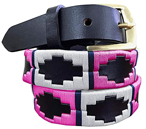 CARLOS DIAZ Dünner Herren Damen Unisex Braunes Leder Bestickt Polo Gürtel
