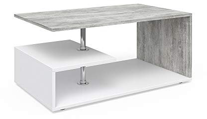 Vicco Couchtisch Guillermo, Couchtisch mit der Ablage, Weiß/Beton, 91 x 52,6 cm