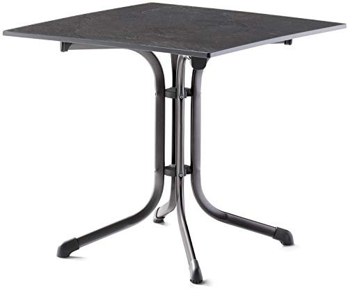 SIEGER KT 3130-55 Boulevard-Klapptisch mit vivodur-Platte 80x80 cm, Stahlrohrgestell, Tischplatte Schieferdekor, Eisengrau/Schiefer anthrazit