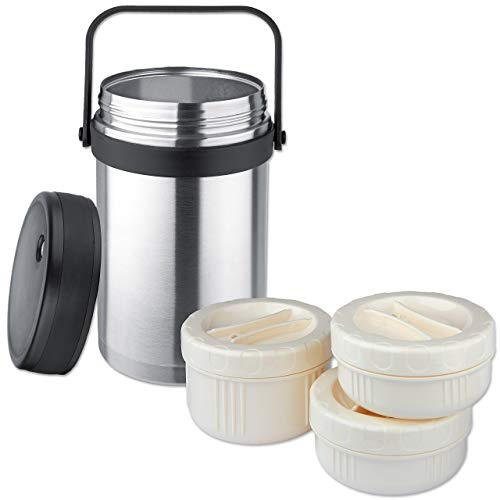 Isosteel VA-9683 1,5 Liter 51 fl. Oz 18/8 Edelstahl doppelwandig Vakuum Lebensmittelbehälter inkl. Kunststoff-Behälter, 3 Stück