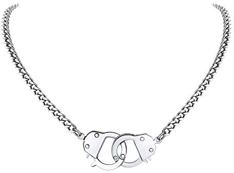 FindChic Damen Panzerkette mit Handschnellen Anhänger Handschellen Statement Kette mit Geschenkebox für Weihnachten Geburtstag…