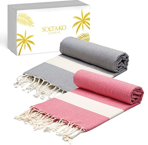 SOLTAKO Telo Mare - Fouta XXL - Asciugamano da spiaggia anti-sabbia - Telo da bagno per Hammam, Sauna, Yoga, Picnic - Fouta Beach 100x200 cm - Lenzuolo 2 Persone