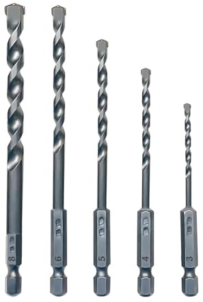 NORTOOLS 5-teiliger Bohrersatz für Beton und Mauerwerk (3/4/5/6/8 mm) – Hartmetall-Spitze für Beton, Backstein, Naturstein mit 1/4 Sechskant-Schaft | Schwere Bohrersätze für Zement und Naturstein
