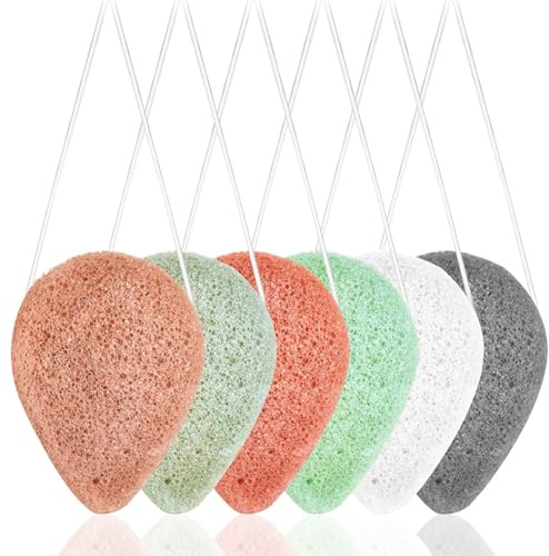6 Pack Natural Konjac Facial Sponges, findTop 6 Colors Konjac Facial Sponges for Gentle Face Cleansing and Exfoliation
