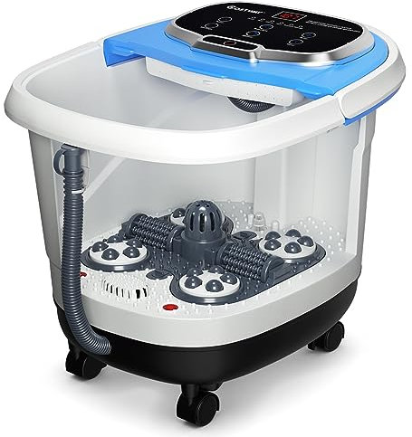 COSTWAY Idromassaggio per Piedi, Pediluvio Massaggiatore Plantare Massaggio Shiatsu, con Funzione Calore Timer e Rulli Luce a Infrarossi, Idromassaggiatore 15L (Blu)