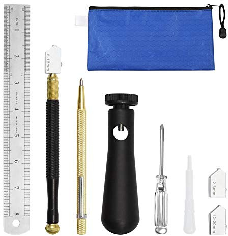 SPEEDWOX Glasschneidewerkzeug-Set, 2-20 mm, Bleistift-Stil, Ölzufuhr, Glasschneider mit 2 Klingen, ergonomischer Griff, Wolfram-Schreiber, Gravierstift, Öltropfer, Schraubenantrieb, Stahllineal