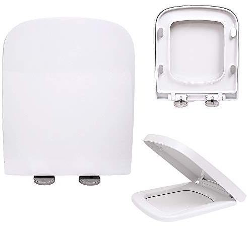 Toilet Seat, Square Soft Close Toilet Seats with Quick Release, Ergonomic Design, Top Fixing, Stay Tight Toilet Lidwith Adjustable Hinges Plastic Toilet Lid Cover for Family Bathroom White