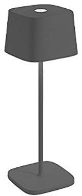 Zafferano, Lampada Ofelia, Lampada da Tavolo Ricaricabile e Senza Fili con Controllo Touch, Utilizzabile anche come Lampada da Esterni, Dimmer, 2700-3000 K, Altezza 29 cm, Colore Grigio Scuro