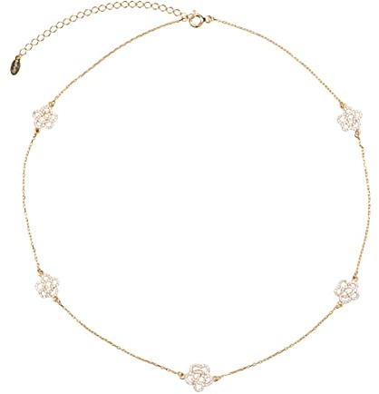 namana Collier Ras de Cou Or en Fleurs pour Femme et Jeune Fille, Collier Chaine Fin avec des Motifs en Rose sertie de Pierres en Zirconia Cubique