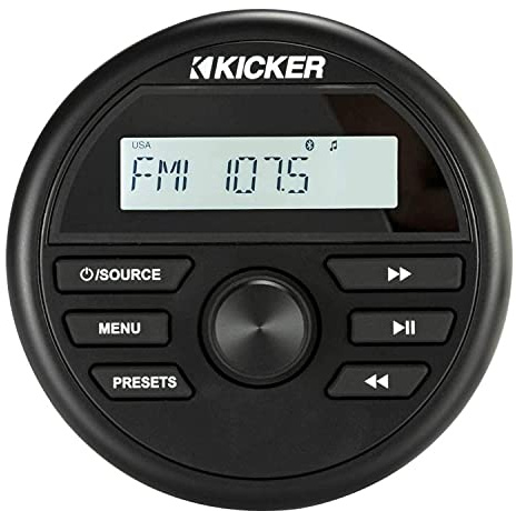 Kicker 46KMC2 200 Watts Weather-Resistant Marine Grade Compact Gauge Mount Media Center Receiver with AM/FM Radio, USB and Bluetooth Capability (Renewed)