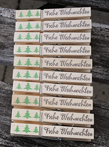 Webermann 10er Set Holzklammern - Wäscheklammer mit Text “Christbaum Frohe Weihnachten” - hochwertige deko Klammern aus Holz - Ideal als Weihnachts Deko, Foto Klammer, Tischdeko, Serviettenhalter