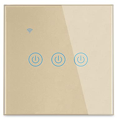 Lancoon Touch väggbrytare med blå LED-indikator trådlös smart fjärrkontroll timerfunktion för familjedelning neutralkabel krävs (guld, 3 st)