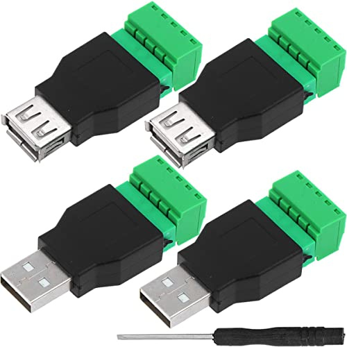 Xiatiaosann USB Stecker Lötbar, USB-Typ-A-Steckverbinder auf Schraubklemme, 5-Wege-/Stiftblock-Adapter, USB 2.0-Reparatursatz, abgeschirmte Klemmen, steckbarer Typ-Konverter für USB-Kabel, 2 Stück