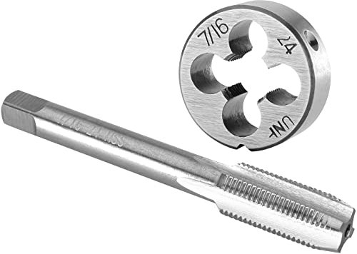 Burkit 7/16 Zoll-24 UNF Gewindebohrer und Schneideisen Set Rechtshänder, 7/16 x 24 UNF Maschinengewindebohrer und runde Schneideisen