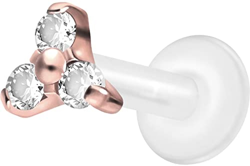 PIERCINGLINE PTFE Labret mit Innengewinde Titan Aufsatz KRISTALLBLUME Piercing Lippe Nase Ohr Helix Tragus Medusa Farb & Größenauswahl