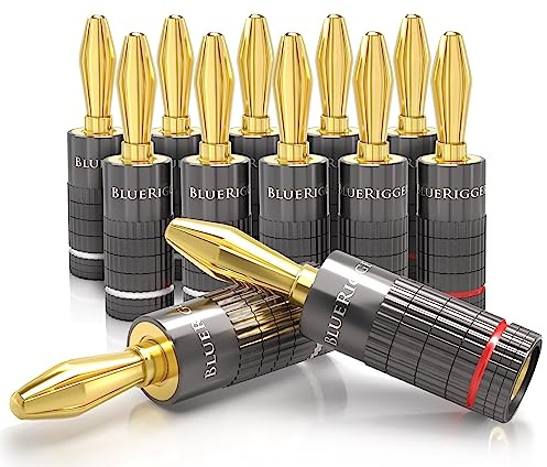 BlueRigger Banana Plugs 6 Pairs / 12 pcs (Closed Dual Screw) - 6 Pack Gold Plated Speaker Plugs Connector for Speaker Wire, Amplifier, Receiver, Banana Wall Plate, Home Theater