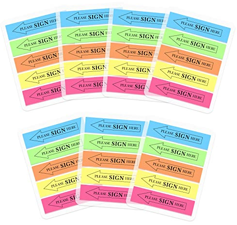 Modixun 700 Stück Schild Here Tabs, 5 helle Farben, Schild hier Flaggen, transparent, bitte signieren Sie hier hier Pfeil-Haftnotizen, 7 Stück
