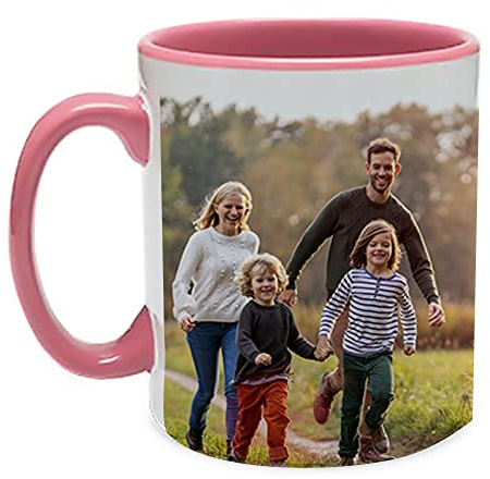 Personalised with Multi Photo Collage Mug Memorable Gift for Family,Friends,Birthday,Any Occasion Coffee Tea 11oz Inside Coloured Ceramic Mug. (2 Photo, Pink)