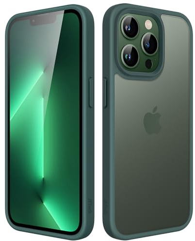 JETech Matt Hülle für iPhone 13 Pro 6,1 Zoll, Stoßfest Militärstandard FallSchutz Handyhülle, Mattierte Durchscheinende Rückseite Schutzhülle, Anti-Fingerabdruck (Dunkelgrün)