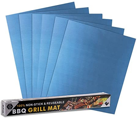 VISEKA 6Stück Grillmatten Antihaftbeschichtung BBQ Grillmatte Teflon Backmatte Wiederverwendbar Hoch Belastbar für Gas,Holzkohle,Elektrogrill,Backofen