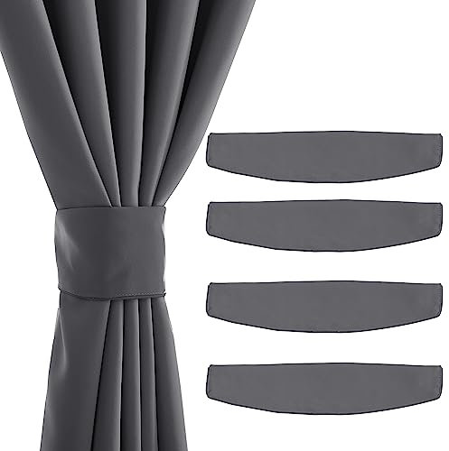 PONY DANCE 4 Stück Magnetische Vorhang Raffhalter Grau Gardinenhalter Raffhalter mit Magneten Verdunkelungsvorhang Raffhalter für Gardinen Halterung Magnetisch, 47x10 cm