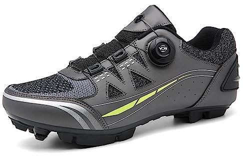 PENXZT MTB Fahrradschuh Herren Damen Mountainbike Schuhe kompatibel mit SPD 2 Schrauben mit Cleats atmungsaktiv widerstandsfähig Radschuhe Schuh,Grau,42 EU