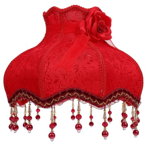 Baluue Vintage Lamp Shade, European Style Bell Shape Cloth Bead Lace Lampshade with Tassels and Fabric Scallop Dome for Table Lamps, Living Room, Bedroom, and Home Decor, 12.20 X 9.05 Inches