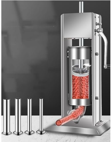 LBMED Sausage Stuffer, 2L/3L/5L Stainless Steel Vertical Sausage Maker with 4 Replaceable Nozzles, Adjustable 2 Speeds and 1.5KG/H-4KG/H Production, Automatic Exhaust, for Home, Restaurant