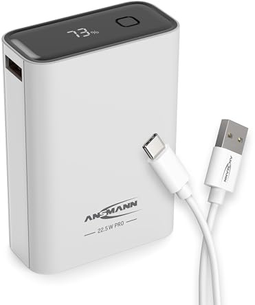 ANSMANN Powerbank 22.5 W PB322PD - External Battery with a Capacity of 20,000 mAh - Emergency Power Battery with USB-A and USB-C Ports, Ideal for Smartphones, Tablets, Laptops, Handheld Consoles