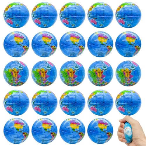 30PCS Globe Stress Ball,2.5Inch Earth Bouncy Ball, Foam Squeeze Balls,Earth Stress Balls Toy for Finger Toy School Supplies Adult Kids Children Party Favors Exchange Gifts