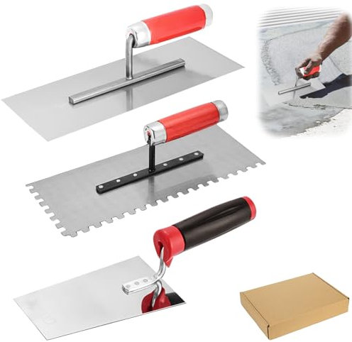 Aicharynic Edelstahl Maurerkelle, 3-teiliges Set Glättekelle Edelstahl-Glättekelle Set mit Putzkellen Set Stukkateurspachtel mit Gummigriff, Stuckateur Werkzeug FürPutzmassen, Beton