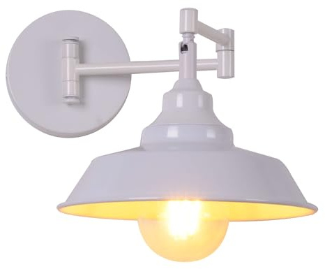 AIRTWESD Blanco Aplique brazo giratorio E27 Apliques vintage metal industrial Lámpara de mesilla de noche Moderno (sin bombilla)