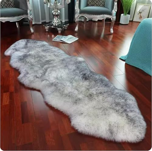 Luxury Premium Genuine Sheepskin Area Rug for Bedroom,Real Fluffy Soft Wool Fur Carpet Natural Lambskin Fur Rug Real Thicken Wool Carpet Seat Chair Covers for Sofa Living Room (2P-2.3x6.6ft(70x200cm))