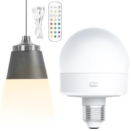 Lampadina ricaricabile USB, E26, dimmerabile, a batteria, dimmerabile, a batteria, lampadina ricaricabile con telecomando, 4 timer, 3 temperature di colore per lampada