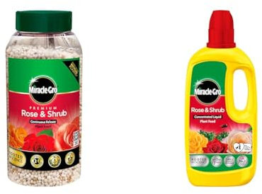 Miracle-Gro Premium Rose & Shrub Continuous Release Plant Food, 900G & Rose & Shrub Concentrated Plant Food, 800 ml