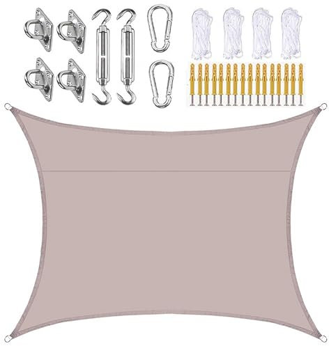 SLDAGe Vela Ombreggiante 4x6,Vela Parasole Impermeabile Rettangolare,Protezione Raggi UV,Tenda da Sole con Kit Hardwar,Tenda a Vela Ombreggiante per Giardino,Balcone,Piscinae,Terrazza - Kaki,4x8m