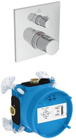 Set aus Ideal Standard A7522AA Ceratherm C100 Wannenthermostat Badethermostat Unterputz, Wannenarmatur mit Temperatursperre bei 40° C, Chrom + Ideal Standard A1000NU EASY-Box Unterputz-Bausatz