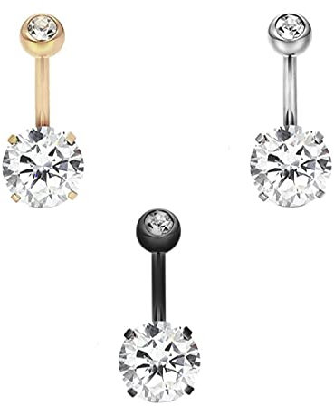 Epinki Piercing Schmuck, 3 Stücke Piercings Set, Edelstahl Nabelpiercing Rund Nabel Ring Körper Piercing Schmuck mit Anhänger Zirkon Körperschmuck, Tricolor