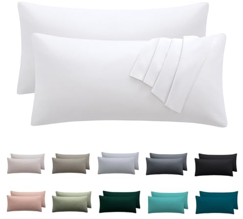 Nesture Kissenbezug 40 x 80 2er Set, Weiß, 100% Mikrofaser | kopfkissenbezug 40x80cm mit Reißverschluss, kissenhülle weich & bügelfrei, atmungsaktiv, Pflegeleicht bei 60°C waschbar