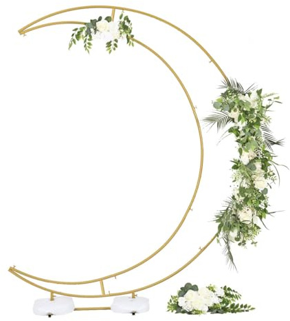 Vincidern Halbmond-Hochzeitsbogenständer, Gold, 2,1 m, Metall, rechteckige Basis, Halbmondform, vielseitig einsetzbar