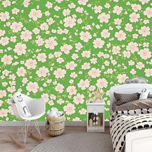 Générique Papier Peint Intissé Floral rétro vert Poster Tableaux Photo Muraux Utilisé Pour Salon Chambre Chambre D'Enfant Décoration Effet 3D Murale (250 x 175 cm)
