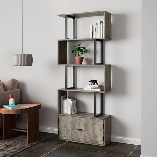 PADMA HOUSE Bücherregal Regalen Freistehende Leiter Ecke Bücherregal Moderner Minimalistischer Stil Mehrzwecklagerregal für Wohnzimmer Schlafzimmer Flur Büro (Grau, 70 L x 25 W x 174,5 H)
