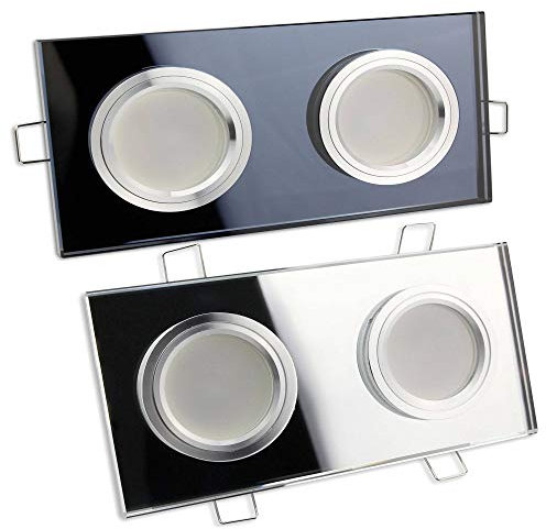 10x LED Einbaustrahler Set klar 2-fach 6,5 Watt warmweiß 230 Volt flach - Einbauleuchte eckig aus Glas - Einbau-Spot Decken-Strahler Deckeneinbaustrahler Deckenspot Deckeneinbauleuchte