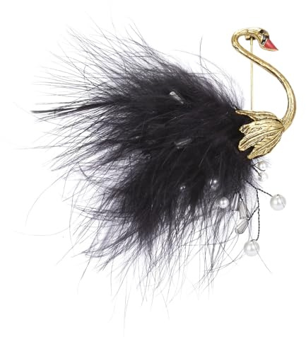 Fdsmall Vintage Feder Schwan Brosche Anstecknadel für Frauen Mode Muschelperlen Schwarz Tier Vogel Broschen Anstecknadeln für Revers Niedliche Kleiderzubehör Geburtstag Schmuck Geschenk