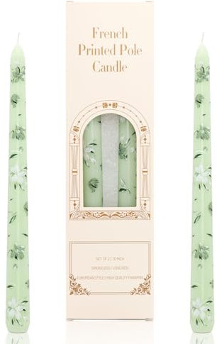 Dinner Candles, 10'' Prints Tapered Candles Party Decor, Non Drip Long Non Scented for Candlesticks Table Dinner Valentine's Day Home Afternoon Tea Decoration 2PCS (Light Green)